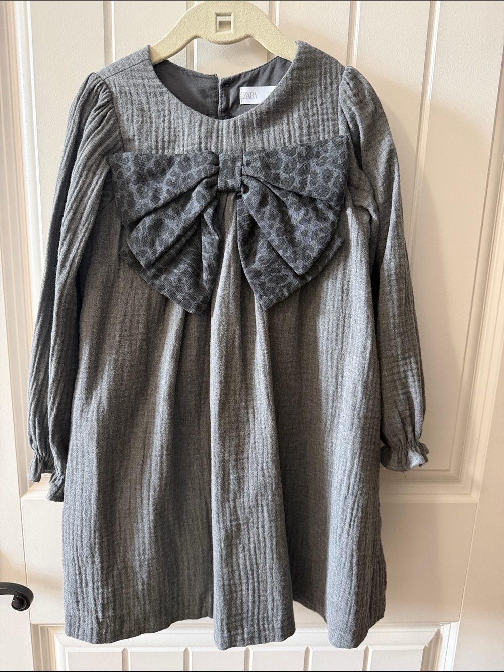 Zara Charcoal Gray Textured Kids Dress with Gathered Back